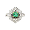0,48 Karat Cushion-Schliff Smaragd mit schwarzen und weißen Diamonds 14k Weißgold Ring