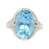6.22 Carat Oval Aquamarine in Engraved 14K White Gold Edwardian Filigree Ring