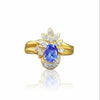 Bague Florale Bleue Dominante en Tanzanite dans une Bague en Or Jaune 14k et Diamant