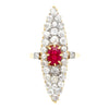 Vintage 14K Gelbgold Alt-Schliff Rubin und Diamant Cocktail Lang Ring