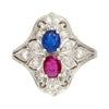 Vintage Art Déco Platin 1,21 Karat Pinker Rubin und Blauer Saphir Ring
