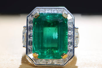 AGL Certified 15.78 Carat No Oil Emerald and Half Moon Cut Diamond Ring – Assay Jewelers