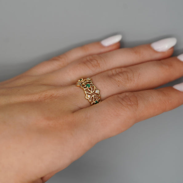 0.50 Carat Emerald & Diamond 14K Gold Open Geometric Band Ring