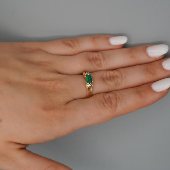 0.65 Carat Emerald 14K Gold Two Row Open Gap Band Ring