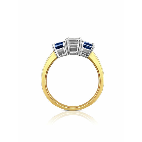 0.92 carat GIA certified Emerald Cut Diamond Engagement ring with Blue Sapphires