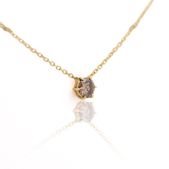1 Carat Brown Diamond 18K Gold Solitaire Pendant Necklace