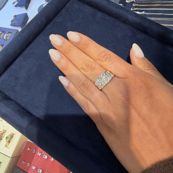 1 Carat Round & Baguette Diamond Channel Set Platinum 3 Row Band Ring