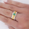 1 Carat Square Cut Emerald and Diamond Platinum & 18K Gold Ribbed Ring