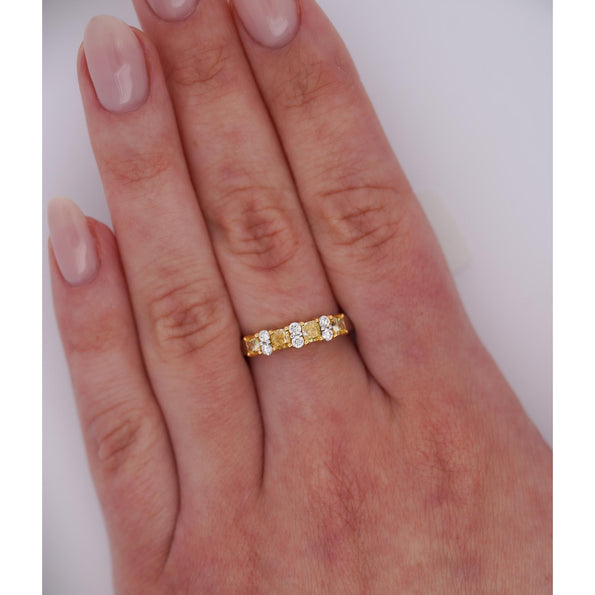 1 Carat TW Natural Cushion Fancy Yellow Diamond 5-Stone Band