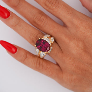 10 Carat Rubellite Tourmaline Diamond 18K Gold Vintage Cocktail Ring – Assay Jewelers