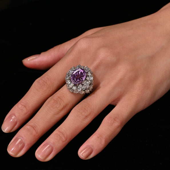 10.35 Carat Purple Sapphire No Heat Ceylon and Diamond Cluster Ring