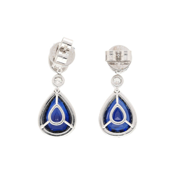Boucles d’oreilles pendantes en or blanc 18K avec saphir bleu et diamants de 10.38 carats