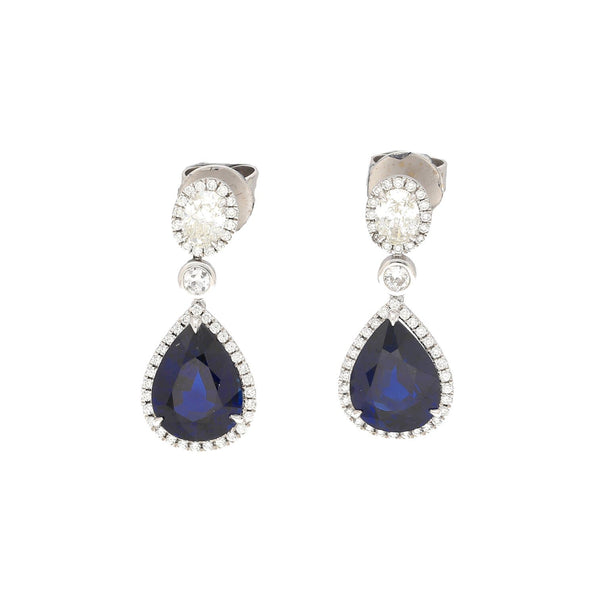 Boucles d'oreilles pendantes en or blanc 18K avec saphir bleu de 10,38 carats et diamants