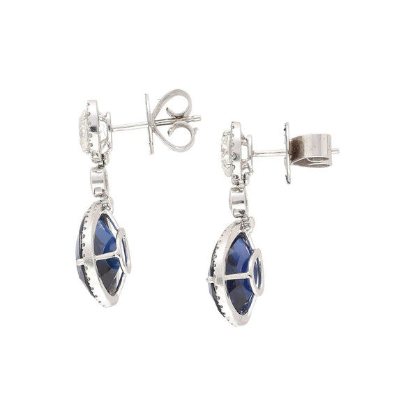Boucles d'oreilles pendantes en or blanc 18K avec saphir bleu de 10,38 carats et diamants