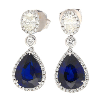 10.38 Carat Blue Sapphire and Diamond 18K White Gold Drop Earrings – Assay Jewelers