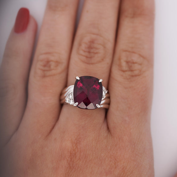 10.96 Carat Rubellite Tourmaline and Diamond Accent Platinum Ring