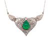 11ct Cabochon Drop Emerald Diamond Floral Platinum Necklace