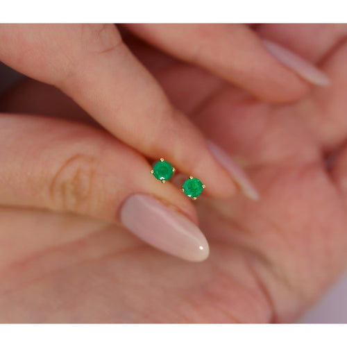 2 Carat Natural Emerald Stud Earrings 4mm 4-Prong 14K Gold