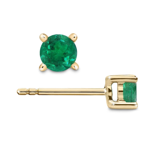 2 Carat Natural Emerald Stud Earrings 4mm 4-Prong 14K Gold