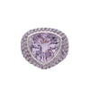 12.50 Carat Trillion Checkerboard Pink Amethyst Pave Dome 14K White Gold Ring