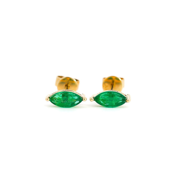 1/2ct Natural Emerald Marquise 8MM Stud Earrings 14K Gold
