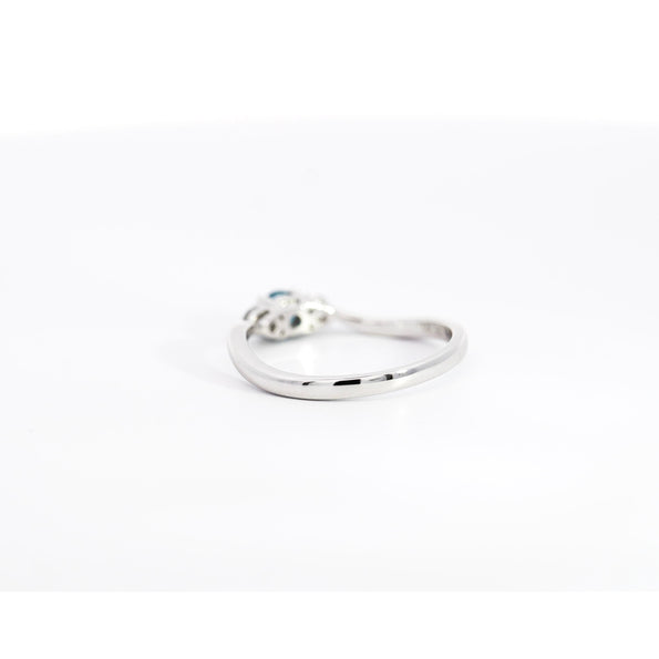 1/3 CTW Natural Blue and White Diamond Curved Mini Three Stone Ring in 14K White Gold