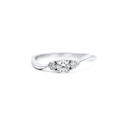 3 Carat Natural Diamond Mini 3-Stone Curved Ring in 14K White Gold