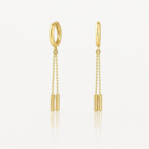 14K Gold Ball Chain Dangling Drop Huggie Hoop Earrings