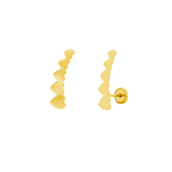 14K Gold Graduating Ear Climber Heart Earrings