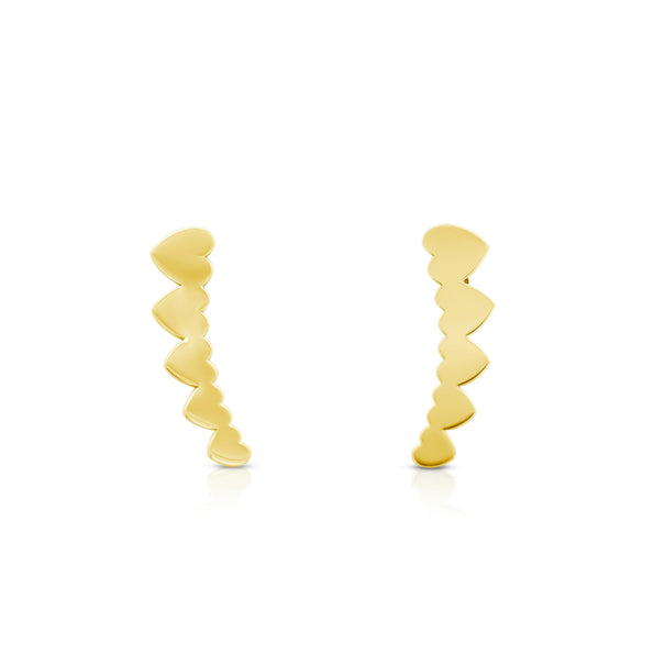 14K Gold Graduating Ear Climber Heart Earrings
