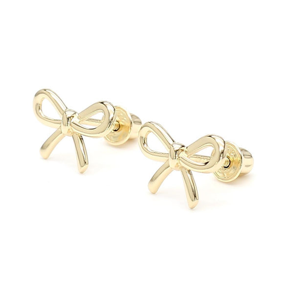 14K Gold Ribbon Stud Earrings 10mm Screw Back Closure