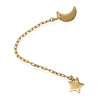 14K Gold Star and Moon with Connecting Chain Double Stud Earrings