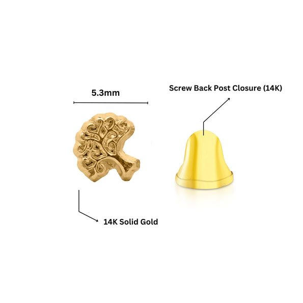 14K Gold Tree of Life Stud Earrings On Screw Backs