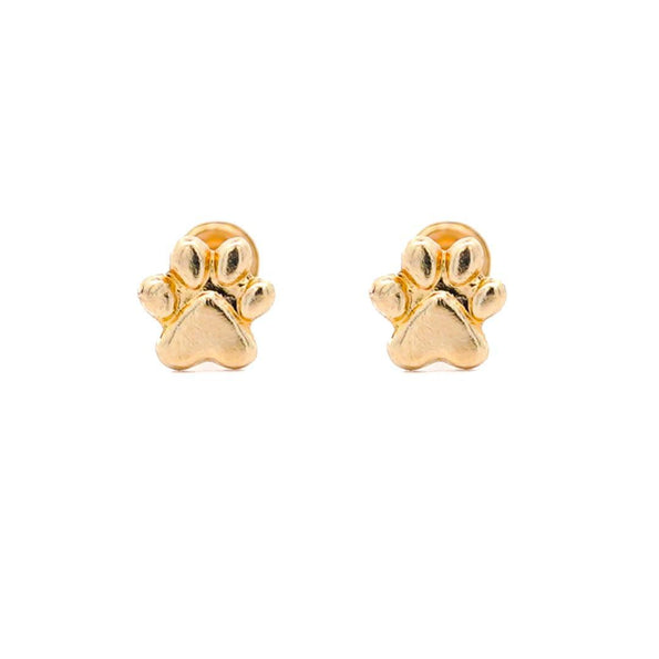 14K Solid Gold Dog Paw Stud Earrings On Screw Back