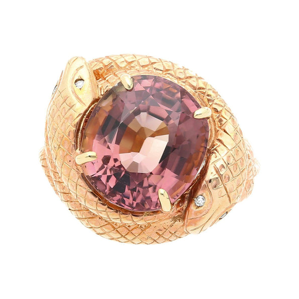 Bague serpent en or massif 14K avec tourmaline rose de 10 carats