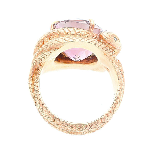 Bague serpent en or massif 14K avec tourmaline rose de 10 carats