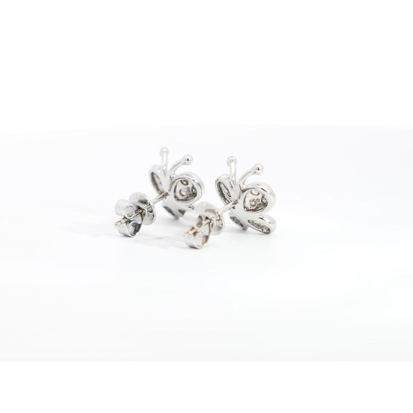 14K Solid White Gold Natural Diamond Cluster Butterfly Stud Earring