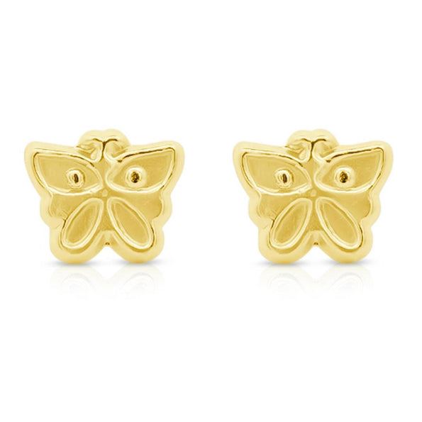 14K Solid Yellow Gold Dainty Butterfly Stud Earrings Screw Back Closure