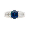 14K White Gold 1.56 Carat Oval Blue Sapphire and Invisible Cluster Diamond Ring