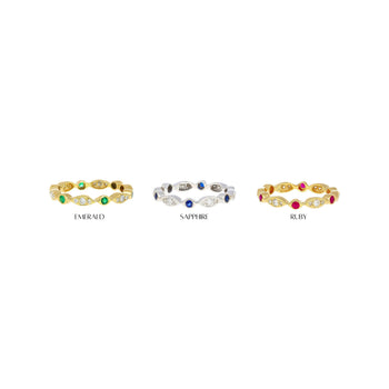14K White Gold Bezel Blue Sapphire & Diamond Stack 3MM Band Ring – Assay Jewelers
