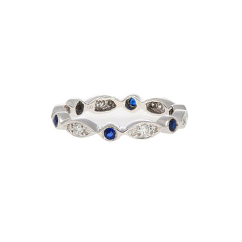 14K White Gold Bezel Blue Sapphire & Diamond Stack 3MM Band Ring – Assay Jewelers