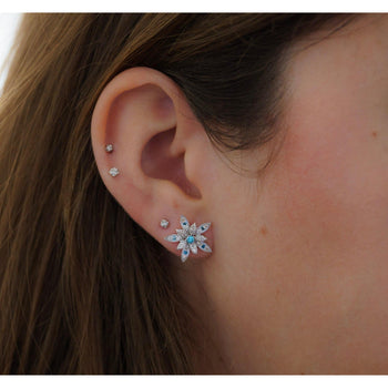 14K White Gold Flower Motif Blue and White Diamond Stud Earrings – Assay Jewelers