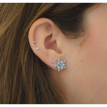 14K White Gold Flower Motif Blue and White Diamond Stud Earrings – Assay Jewelers