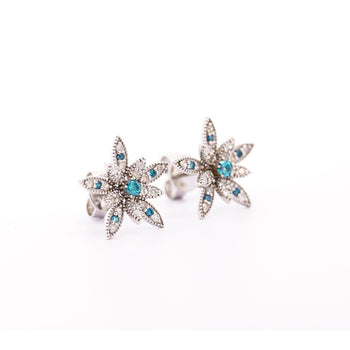 14K White Gold Flower Motif Blue and White Diamond Stud Earrings – Assay Jewelers