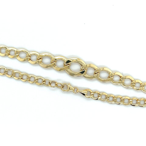 14K Yellow Gold Graduated Flat Curb Link Chain Necklace | 11MM