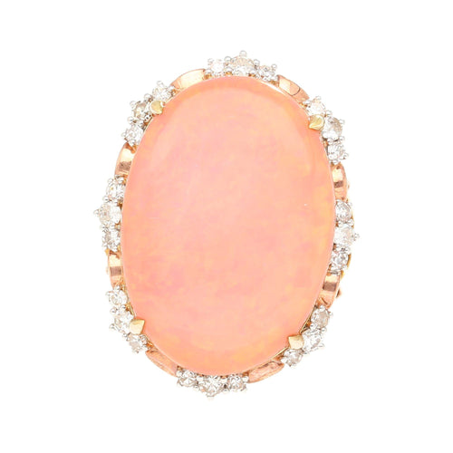 14.24 Carat Pink Opal & Diamond 18K Gold Floral Cocktail Ring