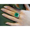 14.51 Carat Insignificant Oil Colombian Emerald & Old Euro Cut Diamond Halo Ring