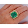 14.51 Carat Insignificant Oil Colombian Emerald & Old Euro Cut Diamond Halo Ring