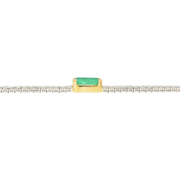 14ct Emerald Center and Diamond 2 Strand Tennis Bracelet