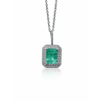14k White Gold Emerald Pendant in 18k White Solid Gold Necklace – Assay Jewelers